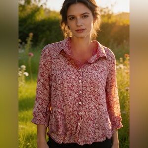 Ladies Coldwater Creek Paisley Button-Front Blouse (inv# 178)